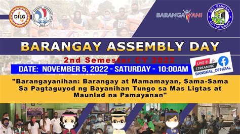 Barangay Assembly 2nd Semester 2022 Nov 5 2022 10am Youtube