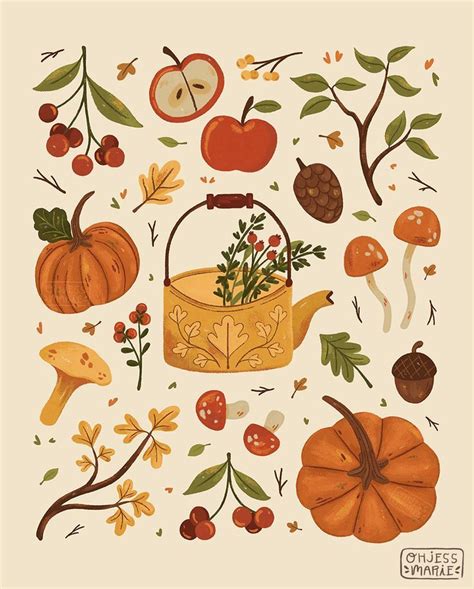 Whimsical Autumn Botanical Art Print