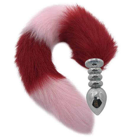 3 Size Metal Smooth Anal Bead Plug Anus Bottom Stimulate Plug Red Pink Fox Tail Anal Sex Toys