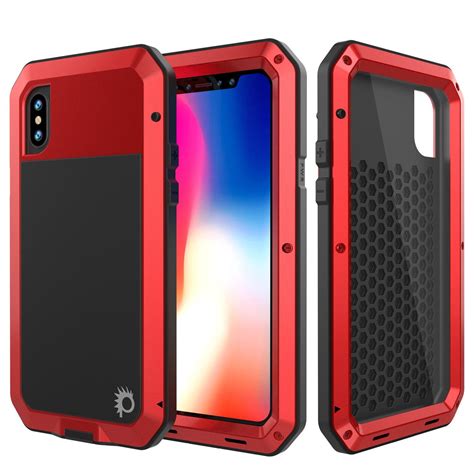 Iphone X Metal Case Heavy Duty Military Grade Rugged Armor Cover Red