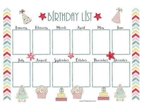 Free Printable Birthday Calendar Templates
