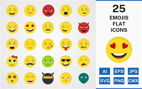 25 Emojis Flat Pack Icon Set 115466 Templatemonster