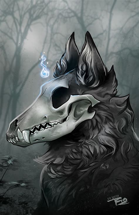 Large Wolf Skull Print Wolf Skull Mythical Creatures Art Anime Wolf