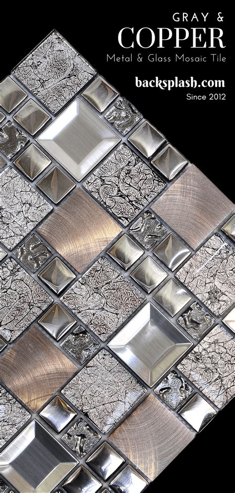 Glass Metal Gray Copper Mosaic Backsplash Tile Backsplash Com