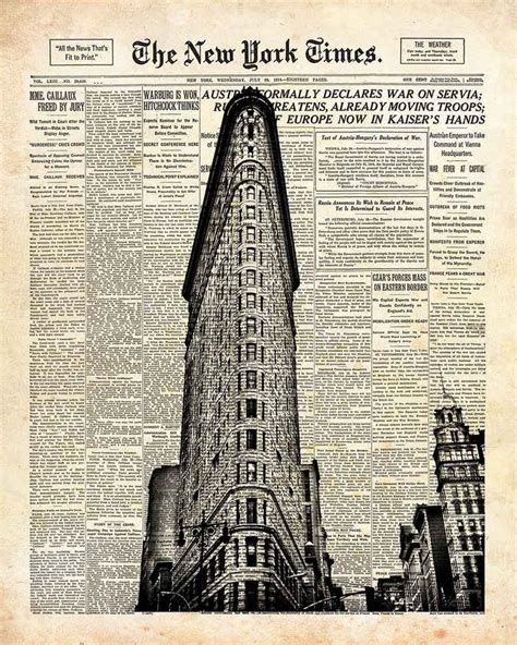 Flatiron Building On New York Times Paper Nyc Wall Art Print Etsy