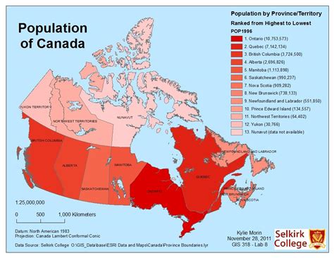Canada Carte De La Population Carte Démographique Du Canada Amérique
