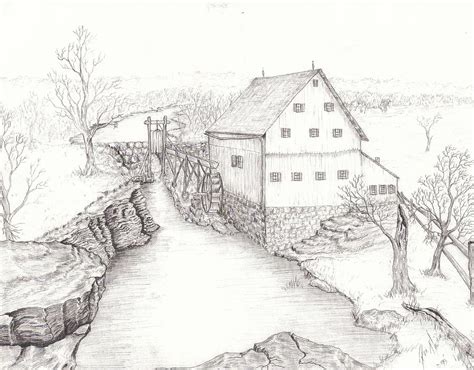 Old Grist Mill Drawing By Dan Theisen