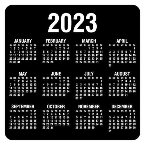 Calendario 2023 Anual La Semana Comienza El Domingo Ilustración