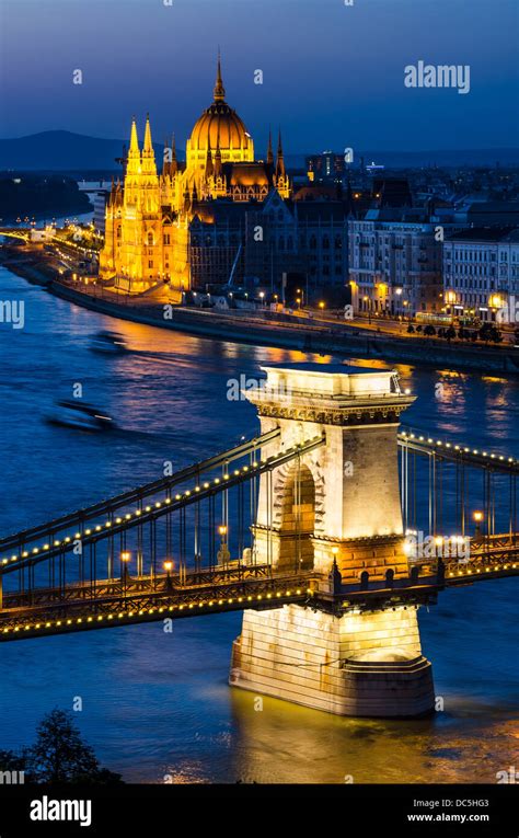 Szechenyi Chain Bridge Is A Suspension Bridge On River Danube Budapest
