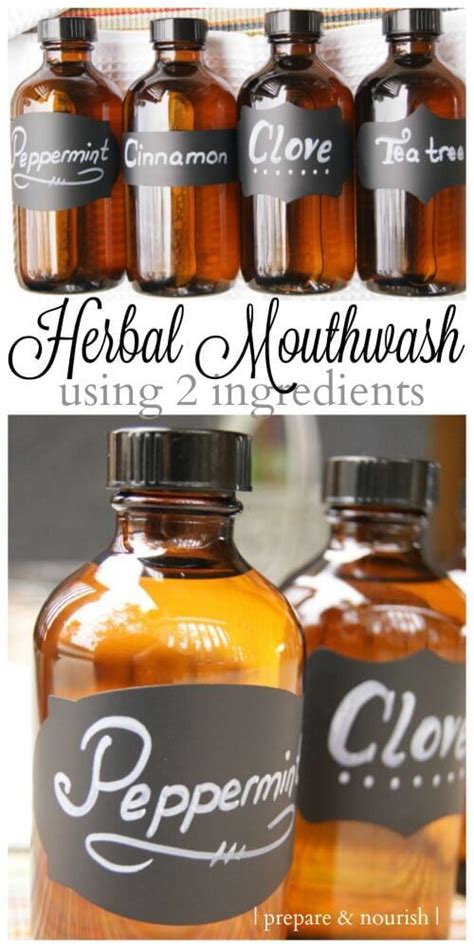 herbal two ingredient mouthwash can be made with four different flavors for variety homemade