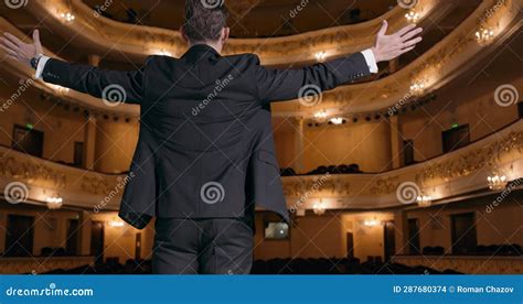 Arrogant Selfish Actor Clapping Hands Standing With Raised Arms Stock