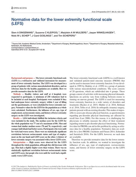 Pdf Normative Data For The Lower Extremity Functional