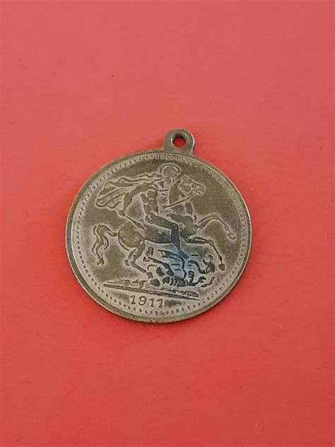 Vintage Brass Medal Pendant Of Saint George Slaying The Dragon And King