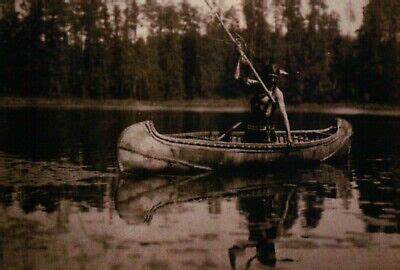 The Fisherman Ojibwa Indian Spear Fishing Canoe Native American Postcard EBay