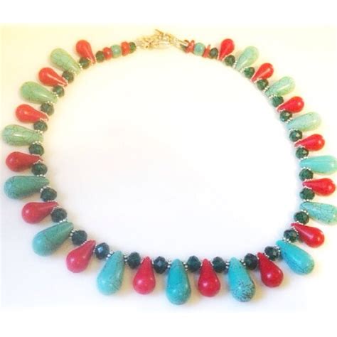 Turquoise Red Coral Teardrop Necklace Etsy