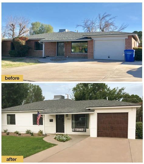 Limewashed brick exterior makeover reveal. A 1950s red brick ranch gets a "Fixer-Upper" inspired ...