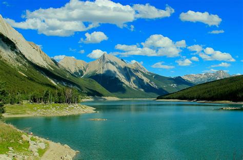 1080p Canada Albert Water Lake Clouds Body Jasper National Park