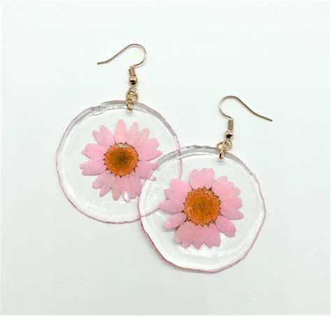 Real Flower Earrings Handmade Resin Jewelry Round Earrings Etsy Canada