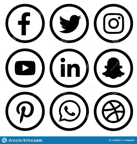Black And White Social Media Logo Set Of Facebook Twitter Instagram