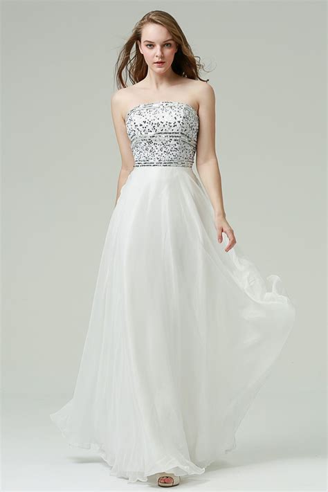 Strapless White Prom Dress With Glitter Bodice