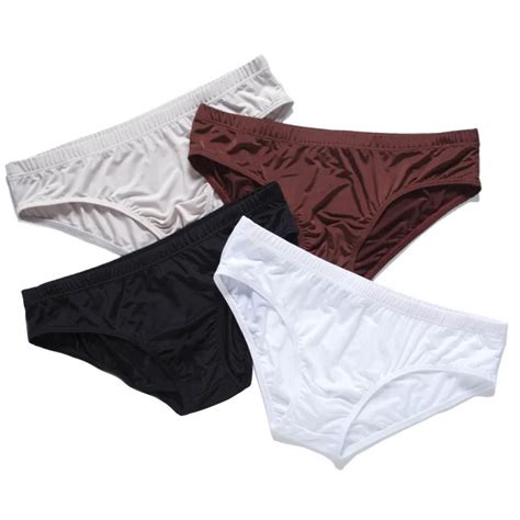 buy ice silk solid simple style mens briefs low waist thin breathable man