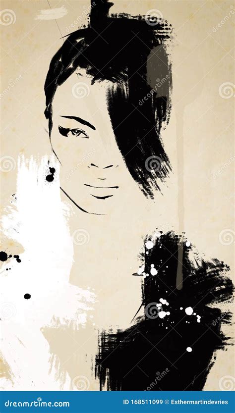 Fashion Illustration Woman Painting Abstract Art Stock Illustration