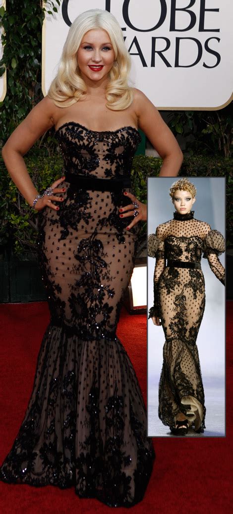 Christina Aguileras Black Lace Zuhair Murad Dress For Golden Globes