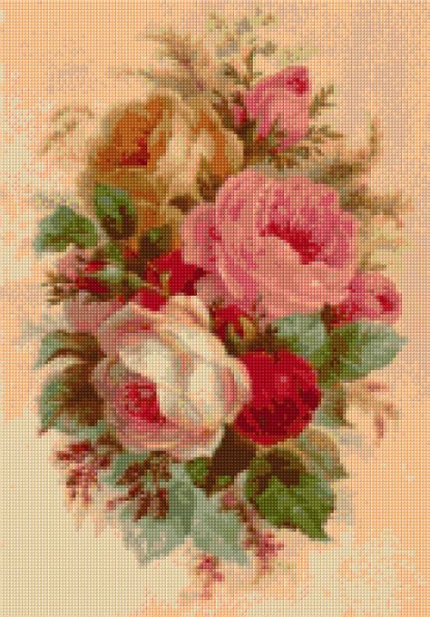 Vintage Rose Bouquet Cross Stitch Pattern Pdf Instant Etsy Cross