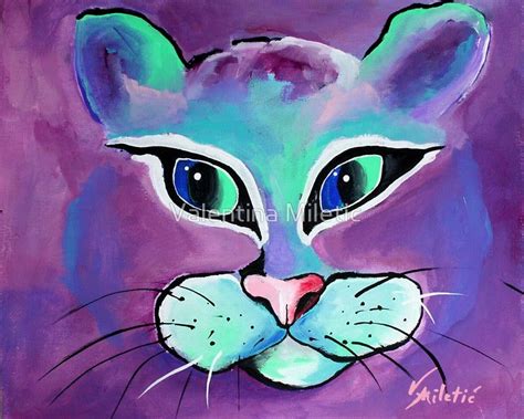 Mr Fluffy Cat Art By Valentina Miletic Sticker By Valentina Miletic