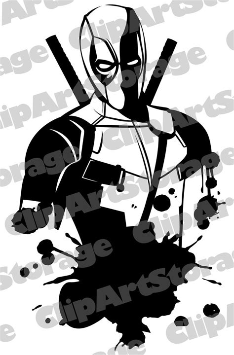 Deadpool Clipart Black And White ~ Deadpool Svg Clipart Vector Drawing