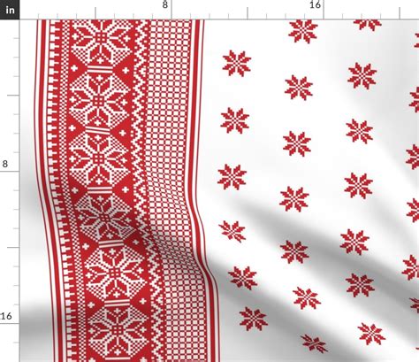 Lakeside Cabin At Christmas Border Print Fabric Spoonflower