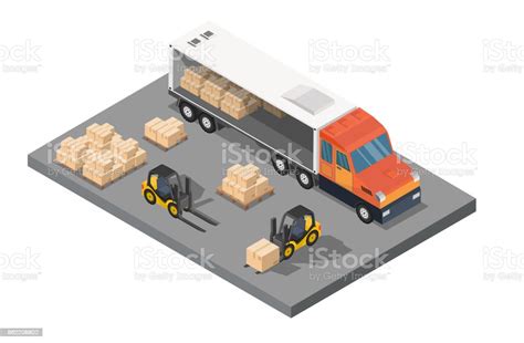 아이소메트릭 트럭 배달 물류 상품 배경 로드 등측투영법에 대한 스톡 벡터 아트 및 기타 이미지 등측투영법 컨테이너선 미국 iStock