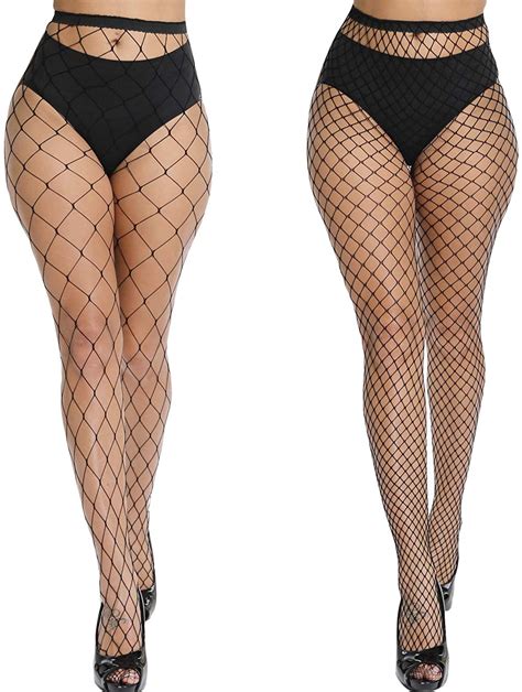 Akiido High Waist Tights Fishnet Stockings Black Pairs Size One
