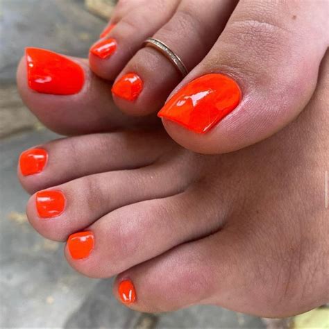 12 Pieces Orange Toe Acrylic Glossy Press On Nails Tips For Etsy