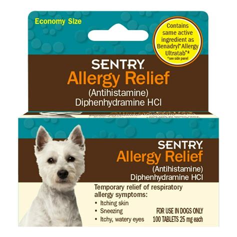 Dog Allergy Relief Tablets Pet Safe Antihistamine Respiratory Symptoms 25mg 100ct