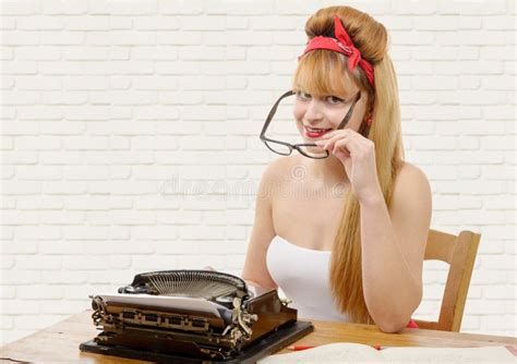 Pinup Girl With Typewriter Stock Image Image Of Sitting 71778859