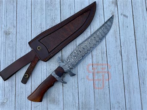 Custom Hand Forged Damascus Steel Bowie Knife Rosewood Handle Etsy