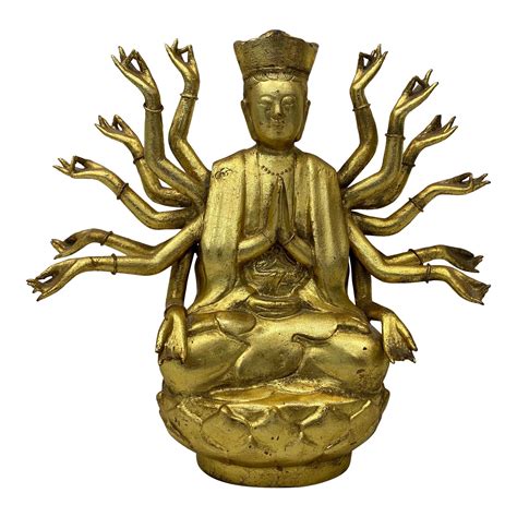 Gilded Cast Bronze Buddha With Multiple Arms Early To Mid 20th C