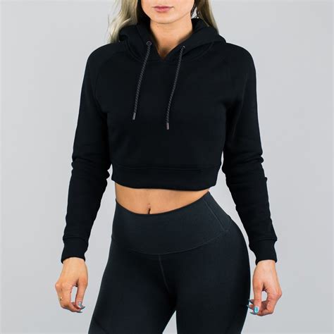 Wholesale Plain Black Hoodie With Panel Back Modern Streetwear Womens Gym Hoodie With Matching ...