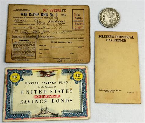 Lot Vintage 1940s Lot Of Wwii Items War Ration Book No 3 Soldier