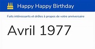 Avril 1977: Calendrier, anniversaire & Zodiaque