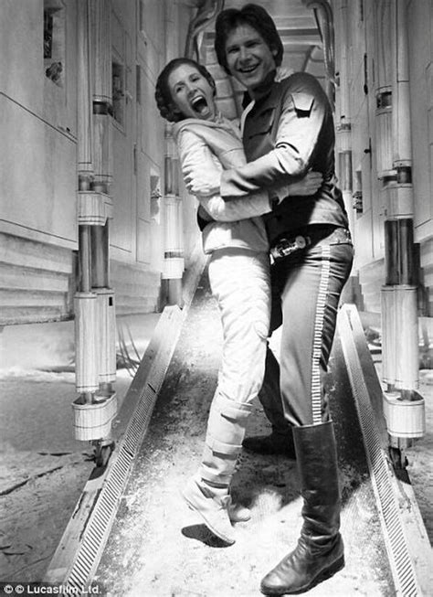 Carrie Fisher Harrison Ford Having Fun Between Scenes On The Set Of