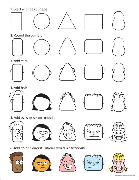 Learn how to make simple changes to sketch different comic characters. Cartoon Faces - Art Projects for Kids