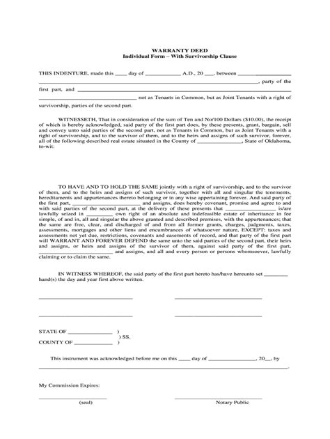 Warranty Deed Form Survivorship Clause Fill Online Printable
