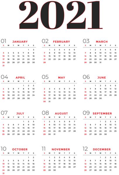 Calendar 2021 Year Png