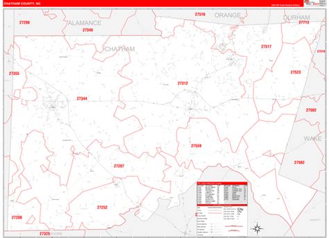 Chatham County Nc Zip Code Wall Map Red Line Style By Marketmaps