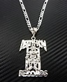 Silver Death Row Records Pendant with a 24 Inch 5mm Figaro Chain ...