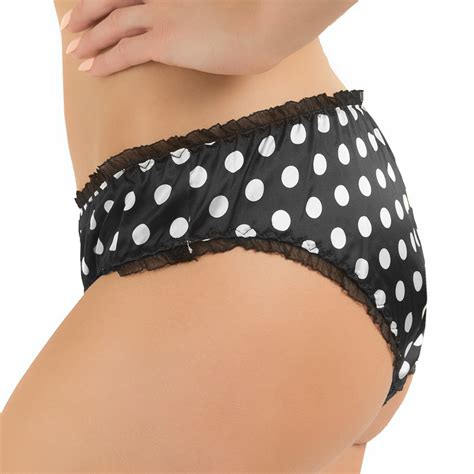 Satini Satin Polka Dot Frilly Bikini Knicker Underwear Briefs Uk Size
