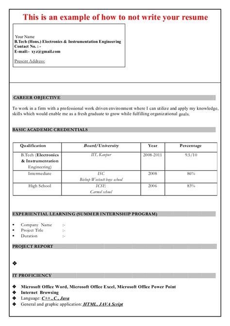 Objective, educational qualifications, internships (if any). Resume format for freshers download
