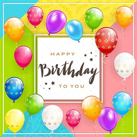 Card On Colorful Background With Balloons And Lettering
